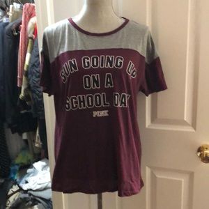 Pink “BUN GOING UP ON A SCHOOL DAY” t-shirt in burgundy and gray, size M, NWT